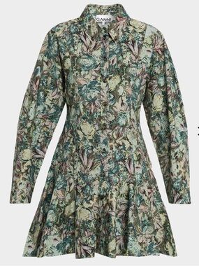 NWT Ganni Long-Sleeve Tapestry Floral Mini Dress Size 44